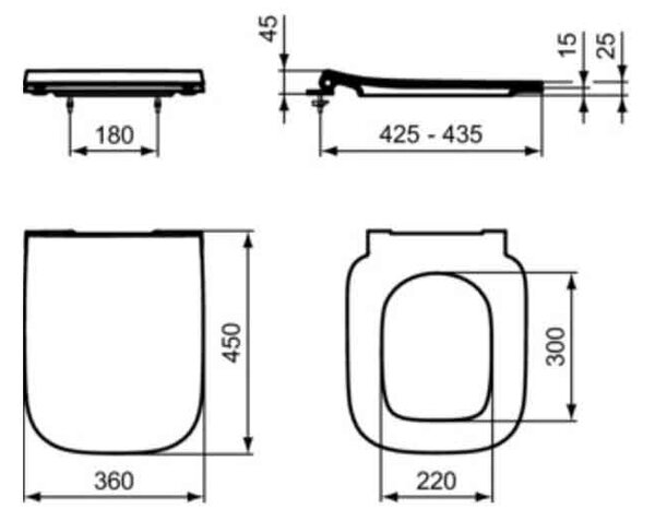 Capac vas WC Ideal Standard I.Life B, slim, Soft Close, duroplast, 36x45x4,5 cm, alb