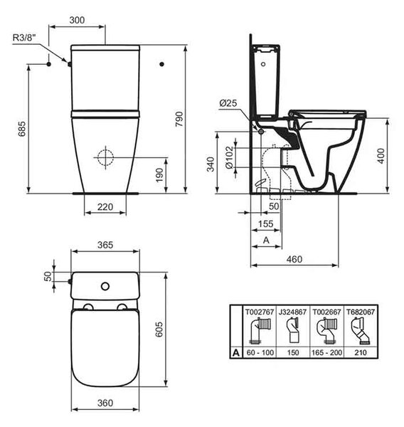 Vas WC stativ, Ideal Standard I.Life S BTW Rimless Plus, alb lucios