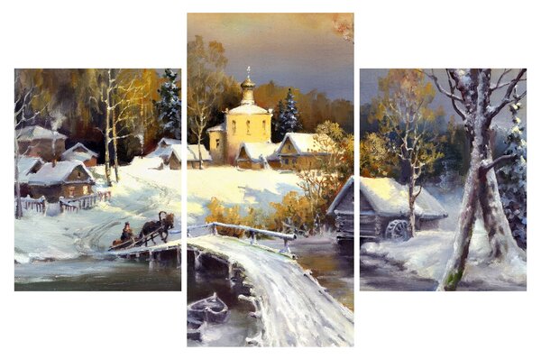 Tablou - Orășel iarna (90x60 cm)