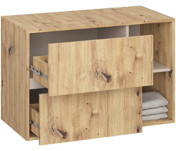Dulap de baie Vambos W90UM 2SZ 2P (stejar artizanal + cașmir). Promo -19%. 1152124