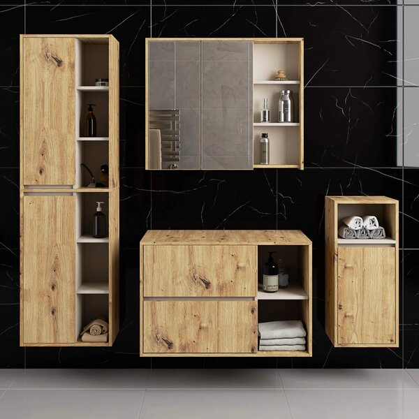 Dulap de baie Vambos W90UM 2SZ 2P (stejar artizanal + cașmir). Promo -19%. 1152124