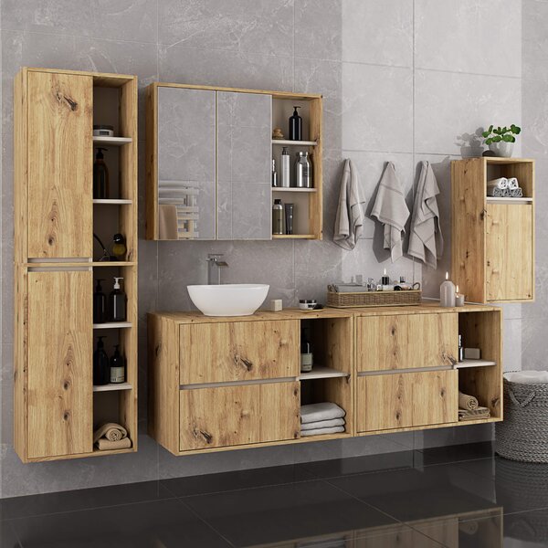 Dulap de baie Vambos W90UM 2SZ 2P (stejar artizanal + cașmir). Promo -19%. 1152124