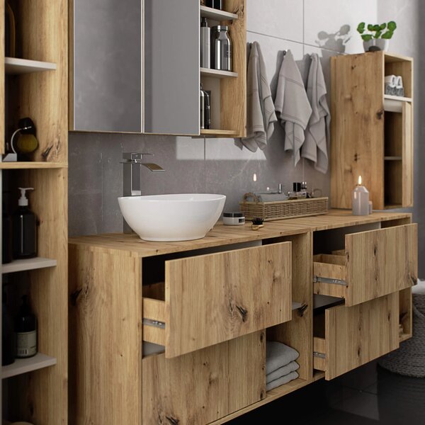 Dulap de baie Vambos W90UM 2SZ 2P (stejar artizanal + cașmir). Promo -19%. 1152124