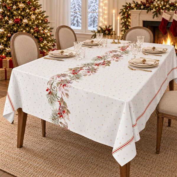 Fata de masa Craciun bumbac 140x320cm cu crengute decorative, Tisa