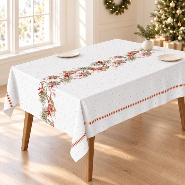 Fata de masa Craciun bumbac 140x320cm cu crengute decorative, Tisa