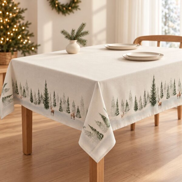 Fata de masa Craciun cu brazi si reni, bumbac 100% 140x320cm, Pine