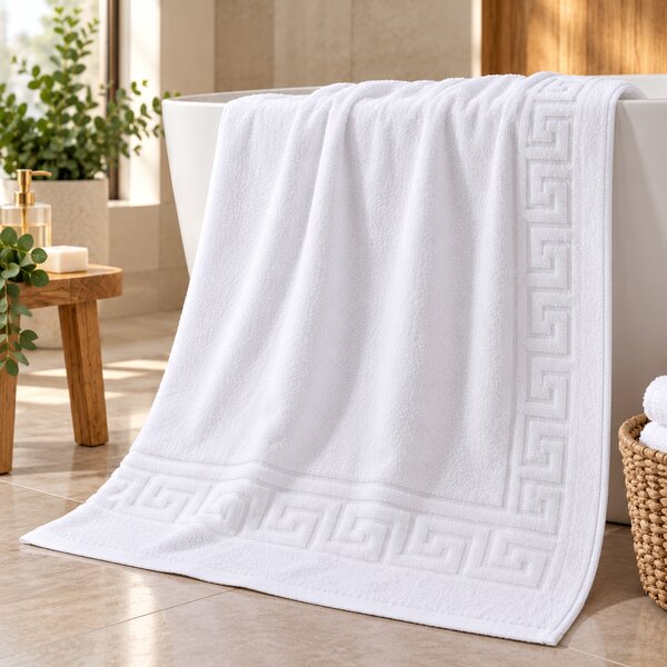 Set 2 Prosoape de Baie Alb 70×140 cm, Greek Border, 500 g/mp