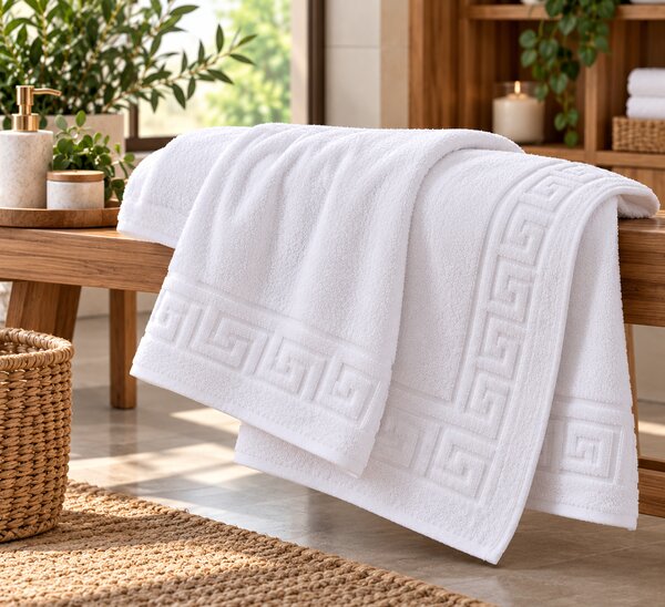 Set 2 Prosoape de Baie Alb 50×90 cm, Greek Border, 500 g/mp