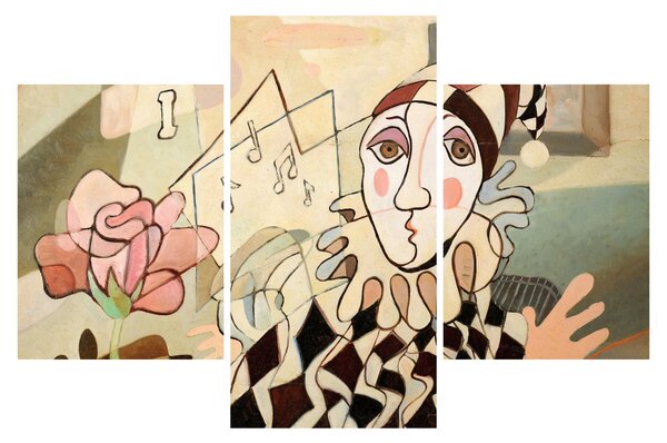 Tablou - Cubismul - arlechin și trandafir (90x60 cm)