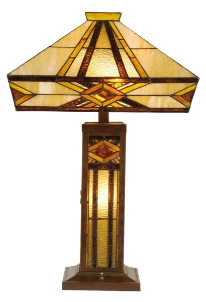 Clayre&Eef Lampă de masă luminoasă Glenys, stil Tiffany, Multicolor, Camera de zi / sufragerie, Sticlă, Tiffany