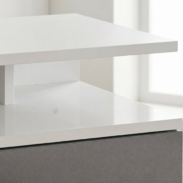 HOMCOM Set de 2 Noptiere Suspendate cu Raft Superior, Design Modern, Lemn, Alb Lucios, 35x32x22.5cm | Aosom Romania