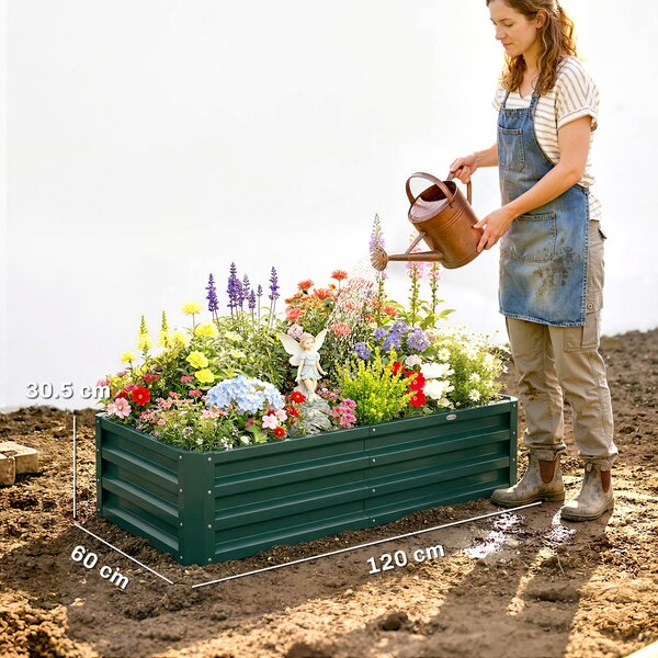 Outsunny Pat de Gradina Galvanizat Inaltat pentru Cultivare Legume Flori Plante Aromatice Cutie de Plantare Metalica Verde 120x90x30cm | Aosom Romania