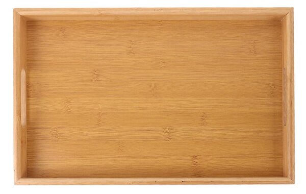 Tava Pufo cu manere din lemn de bambus pentru servire, 38 x 25 cm, maro