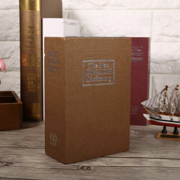 Seif secret tip carte Pufo cu cheie pentru blocare, model Dictionar, 24 x 15.5 cm, maro