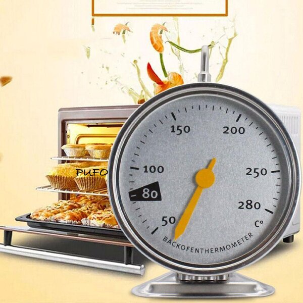 Termometru analogic metalic Pufo Meat pentru cuptor, cu carlig, interval de masurare 50–280°C– precis si rezistent