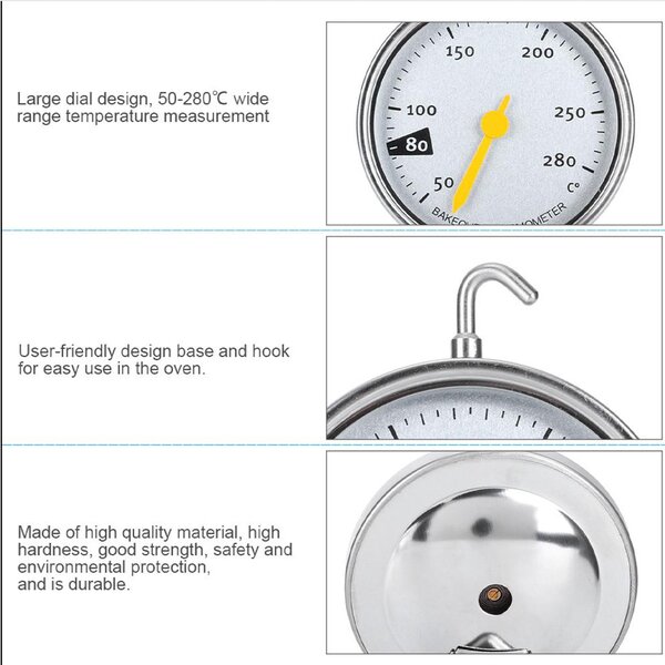 Termometru analogic metalic Pufo Meat pentru cuptor, cu carlig, interval de masurare 50–280°C– precis si rezistent