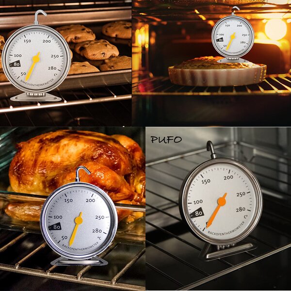 Termometru analogic metalic Pufo Meat pentru cuptor, cu carlig, interval de masurare 50–280°C– precis si rezistent