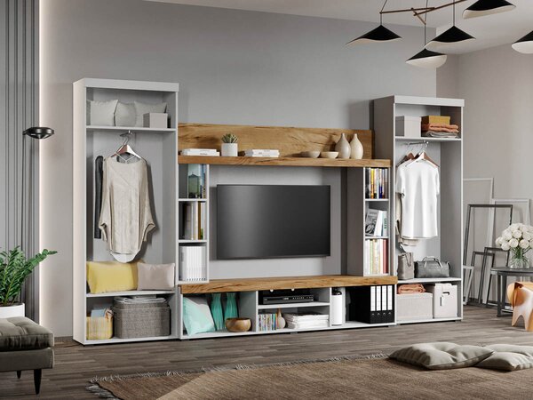 Set Mobilier Living Alb cu Stejar Auriu-Olaf-C06
