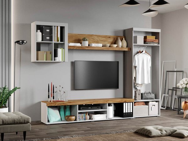 Set Mobilier Living Alb cu Stejar Auriu-Olaf-C03
