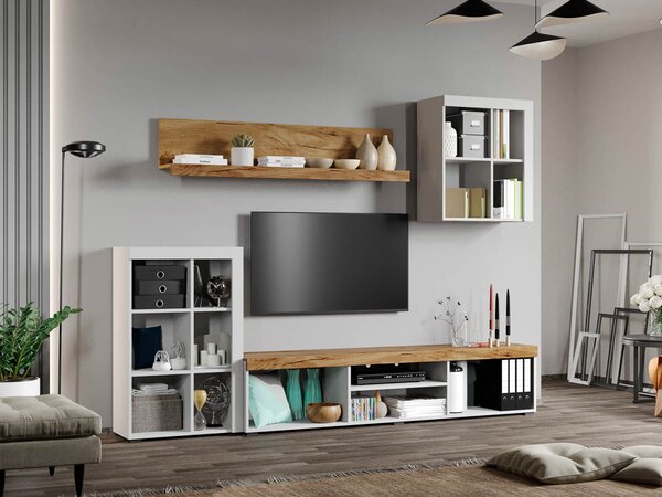 Set Mobilier Living Alb cu Stejar Auriu-Olaf-C04