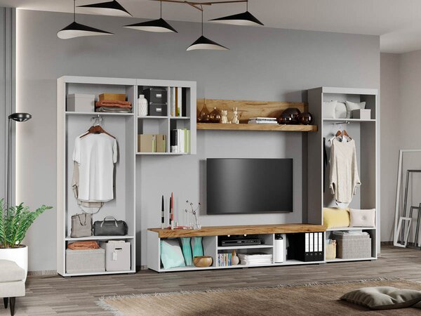 Set Mobilier Living Alb cu Stejar Auriu-Olaf-C14