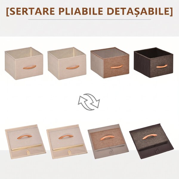HOMCOM Comodă pentru Dormitor cu 4 Sertare Pliabile, Blat Superior din Lemn și Cadru Metalic 31x29x99 cm Multicolor | Aosom Romania