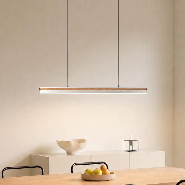 Lucande Lampă suspendată LED Lutana, auriu roz/culoarea lemnului, 101 cm, reglabil, Lemn, Camera de zi / sufragerie, Metal, Modern