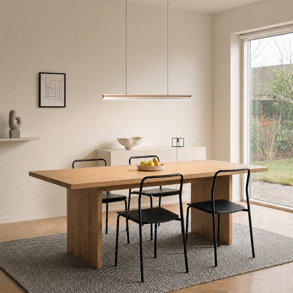 Lucande Lampă suspendată LED Lutana, auriu roz/culoarea lemnului, 101 cm, reglabil, Lemn, Camera de zi / sufragerie, Metal, Modern