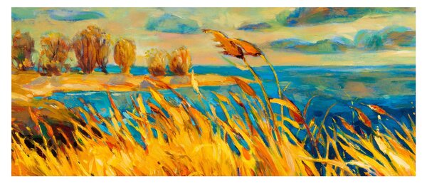 Tablou - Apus de soare peste lac, pictură acrilică (120x50 cm)