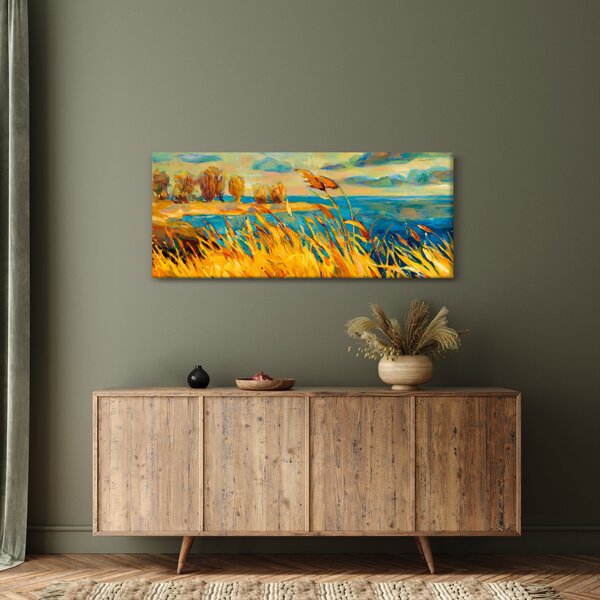 Tablou - Apus de soare peste lac, pictură acrilică (120x50 cm)