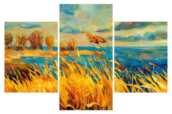 Tablou - Apus de soare peste lac, pictură acrilică (90x60 cm)