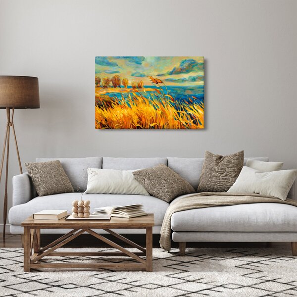 Tablou - Apus de soare peste lac, pictură acrilică (90x60 cm)