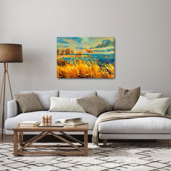 Tablou - Apus de soare peste lac, pictură acrilică (70x50 cm)