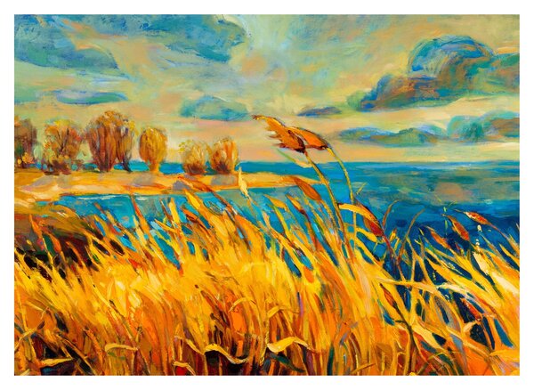 Tablou - Apus de soare peste lac, pictură acrilică (70x50 cm)