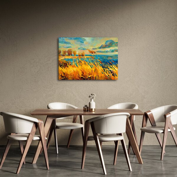 Tablou - Apus de soare peste lac, pictură acrilică (70x50 cm)