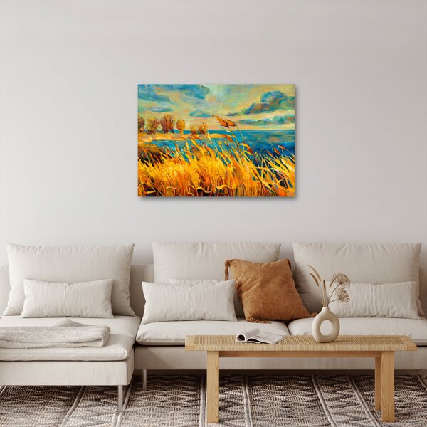 Tablou - Apus de soare peste lac, pictură acrilică (70x50 cm)