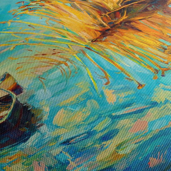Tablou - Lacul cu bărci (cu ceas) (90x30 cm)