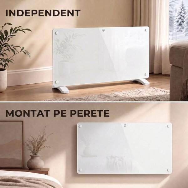 HOMCOM Convector Electric 2000W, Montare pe Perete sau Podea, Compatibil cu Alexa și Google Home, Alb | Aosom Romania