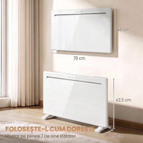 HOMCOM Convector Electric 1500 W, de Perete și Podea, Compatibil Alexa și Google Home, Alb | Aosom Romania