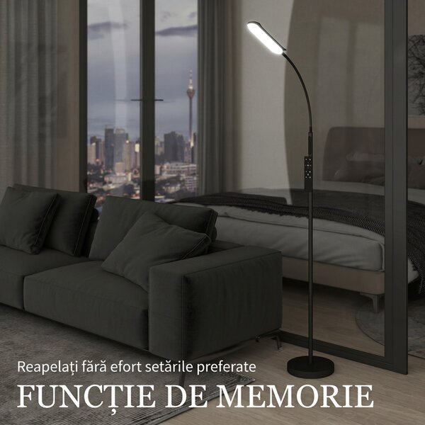 HOMCOM Lampadar cu Arc LED 18W, Braț Flexibil, Telecomandă Magnetică, Control Tactil | Aosom Romania