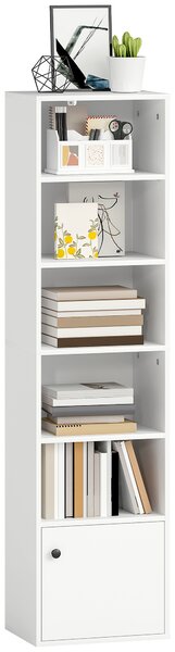 HOMCOM Bibliotecă verticală cu 6 niveluri și dulap, pentru living, dormitor și birou, 40x30x156 cm, albă | Aosom Romania