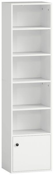 HOMCOM Bibliotecă verticală cu 6 niveluri și dulap, pentru living, dormitor și birou, 40x30x156 cm, albă | Aosom Romania
