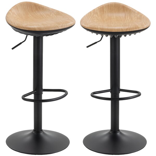 HOMCOM Set 2 scaune de bar din PU, reglabile pe înălțime, rotative 360°, cu suport pentru picioare, bază din oțel, efect lemn de stejar | Aosom Romania