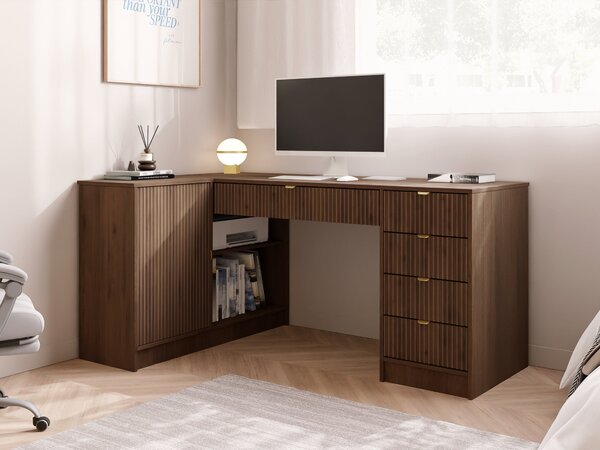 Birou de colt Comfivo Papilio II, Nuc, PAL laminat, MDF, 76x158x98cm, 58.9 kg