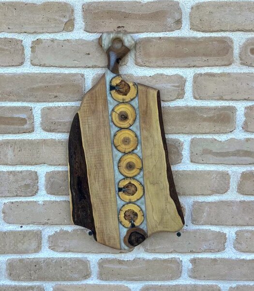 Platou „Walnut Mosaic XL” – Rondele de nuc și rășină - 50x26 cm