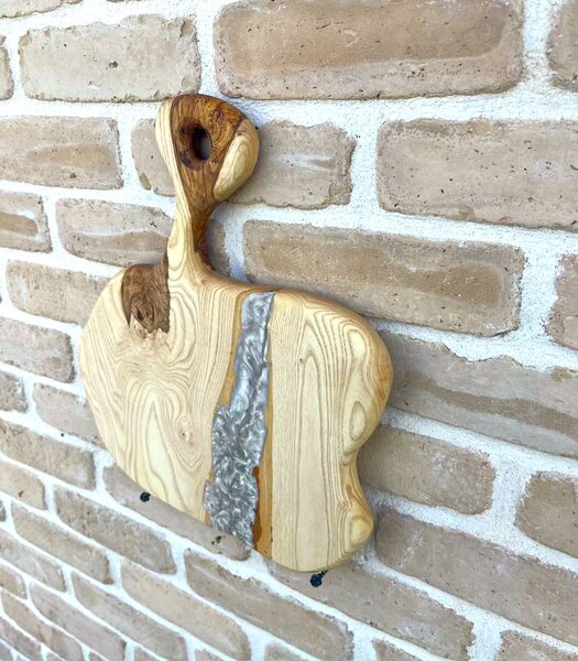 Platou Gourmet „Ash Pearl” – frasin masiv cu inserții de rășină - 39x33 cm