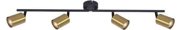 Plafoniera Industrial Klausen Spike 4-G, 79x15.5x8 cm, 4 becuri GU10, Design Modern Auriu si Negru, Corp Iluminat Metalic pentru Living Dining