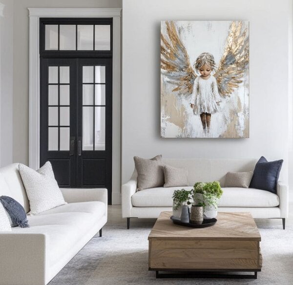 Tablouri cu îngeri Gardianul copiilor | finisată de mâna artistului - 40x60 cm