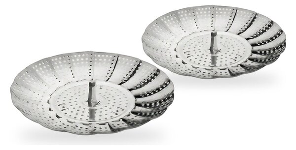 Set 2 coșuri de abur pliabile din inox, extensibile 16,5–24,5 cm