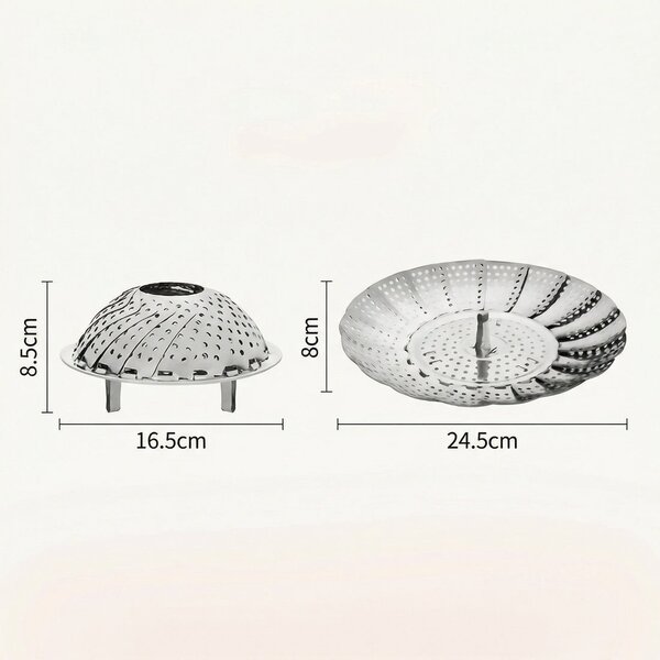 Set 2 coșuri de abur pliabile din inox, extensibile 16,5–24,5 cm